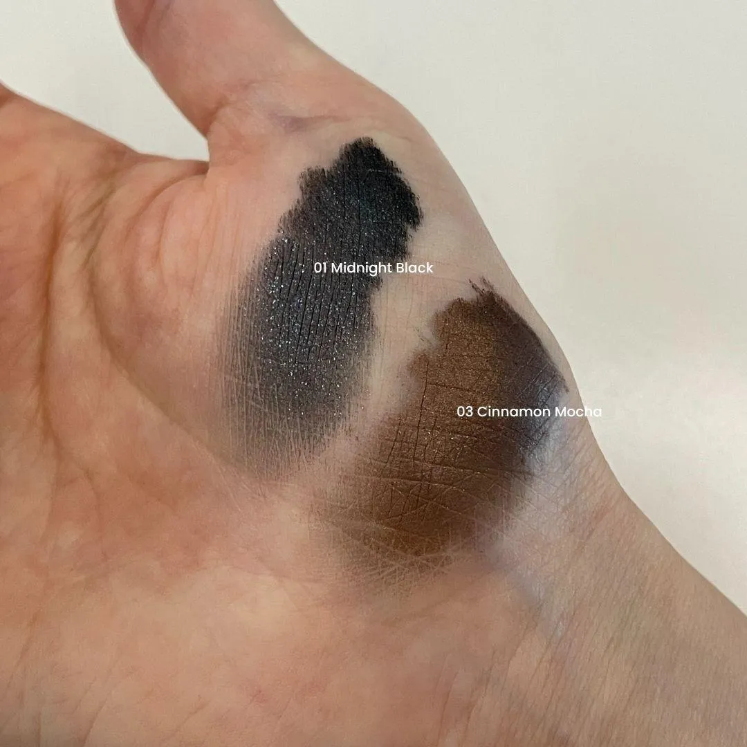 시스터앤 아이펜슬 01 미드나잇 블랙 , 시스터앤 아이펜슬 03 시나몬 모카 발색