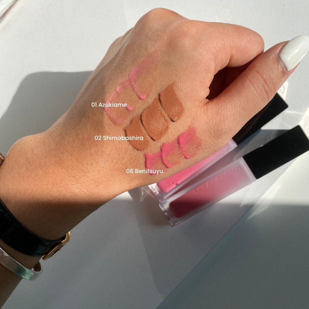 스쿠 트리트먼트 래핑 립 01 02 06 전체 발색 (SUQQU Treatment Wrapping Lip all shades swatch)