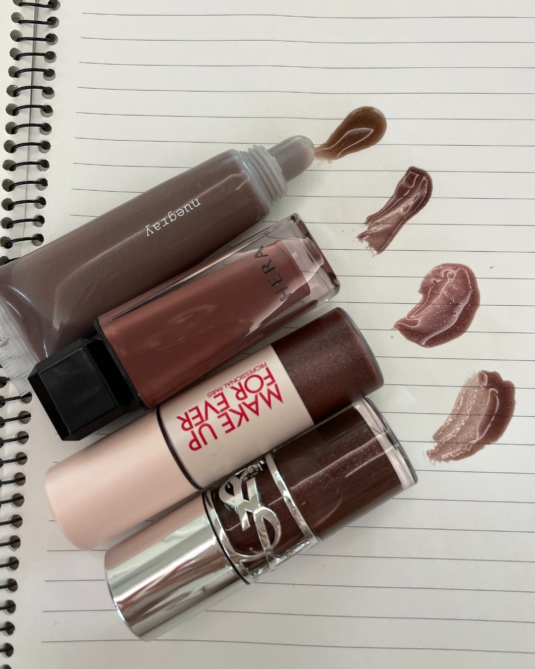 누그레이 헤라 입생로랑 메이크업포에버 브라운 립 글로스 4종 모음 (Nuegray Hera YSL MUFE brown lip gloss collection)