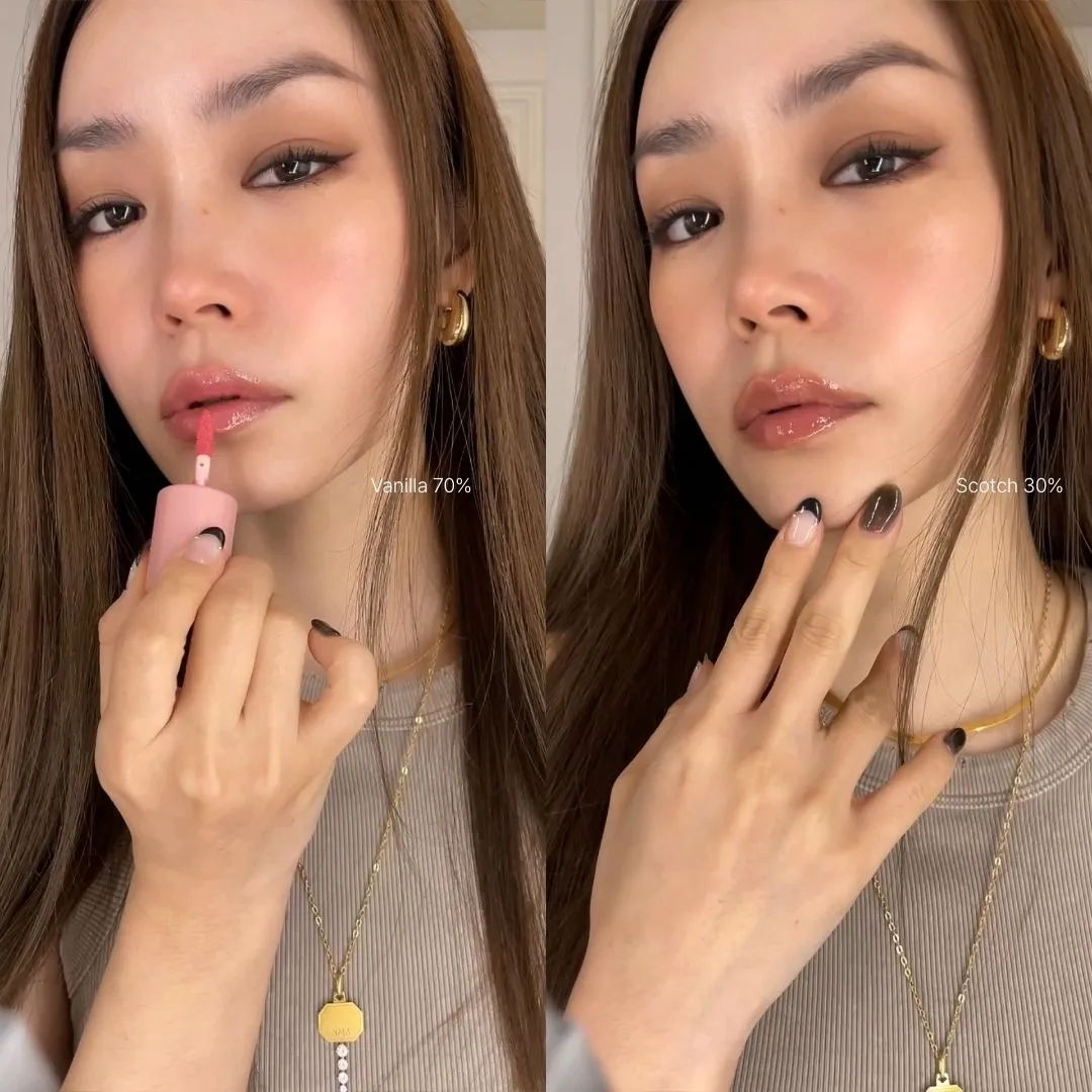 퓌 3D 볼류밍 글로스 바닐라 70%, 스카치 30% 컬러를 사용한 스타일 (fwee 3D Voluming Gloss Vanilla 70% and Scotch 30%  style)