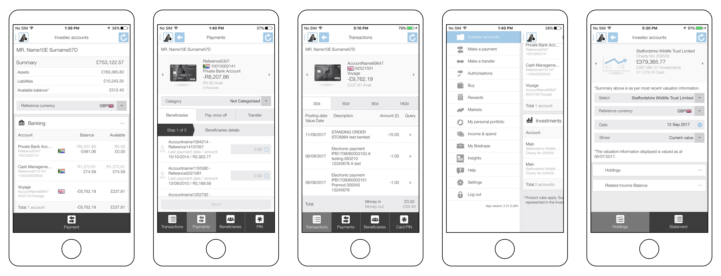 5 screens from the original app