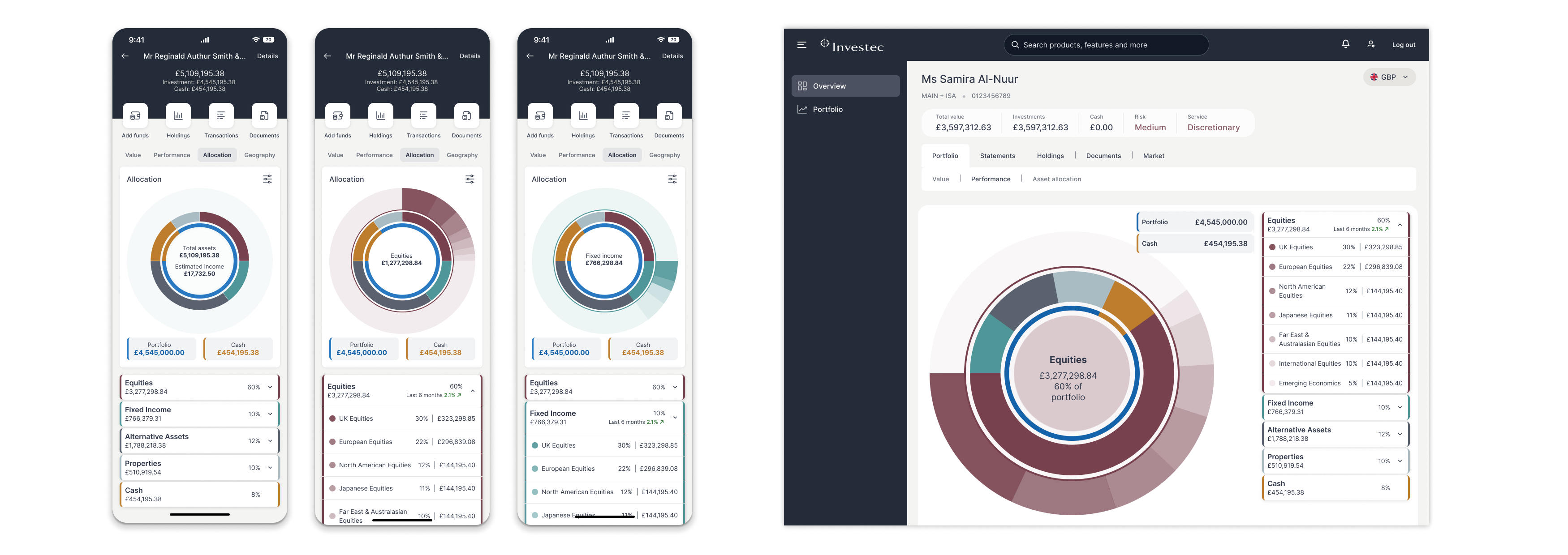 App and desktop screens showing asset allocation