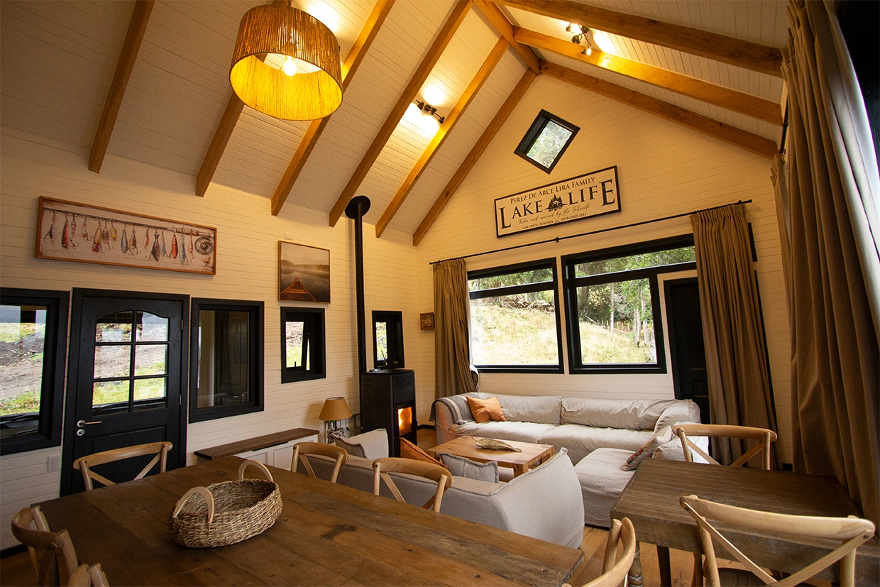 Private outdoor relaxation area at Between Forest and Lakes forest retreat, Patagonia Chile