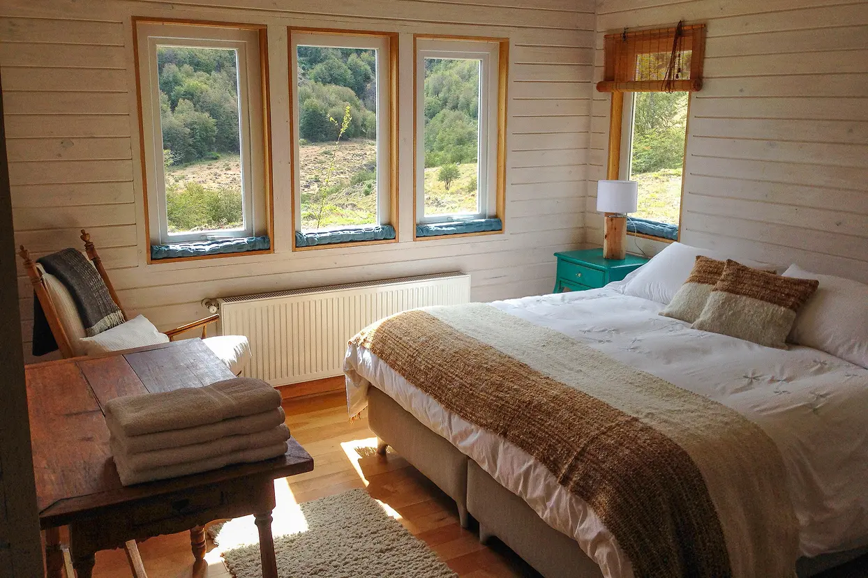 Cozy living space at Casa Cerro Castillo Retreat, warm luxury lodge in Patagonian wilderness Chile
