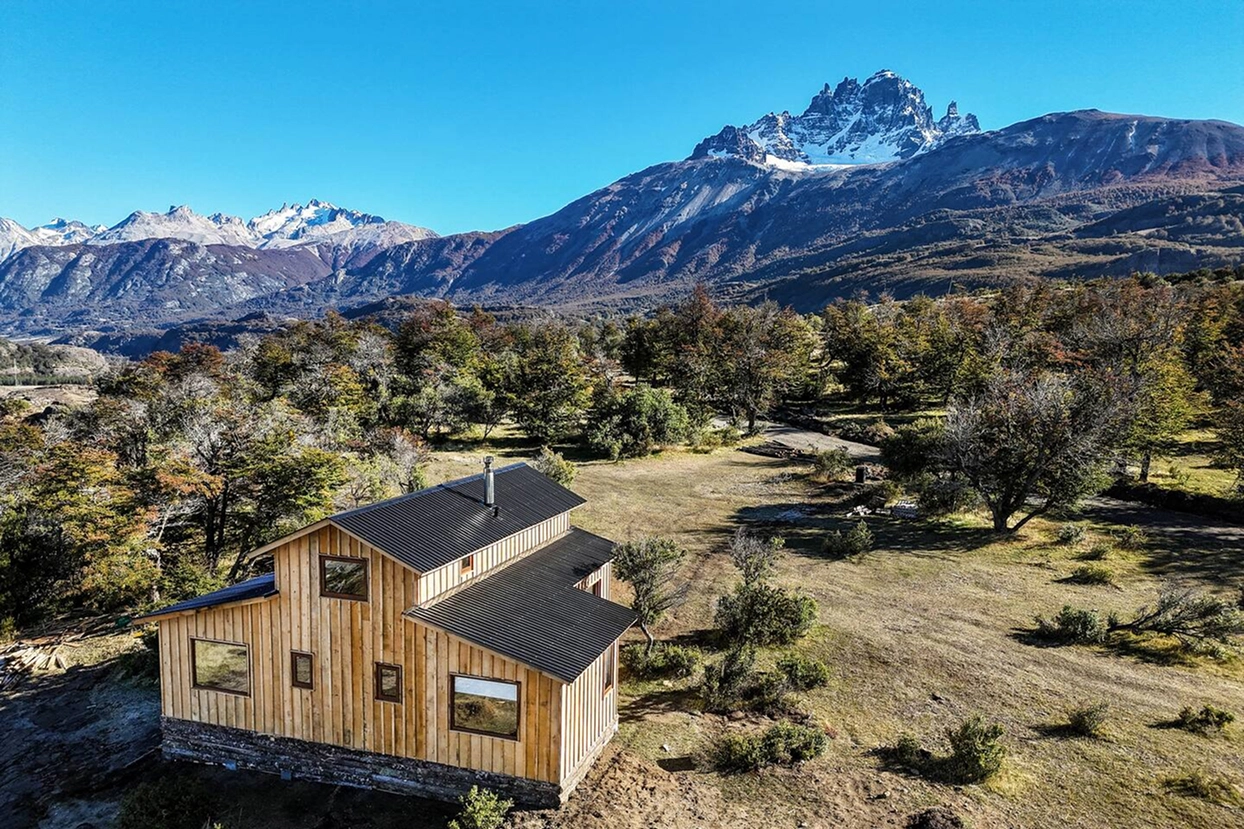 Cerro Castillo massif at golden hour from Beyond the Castillo private retreat, Patagonia Chile
