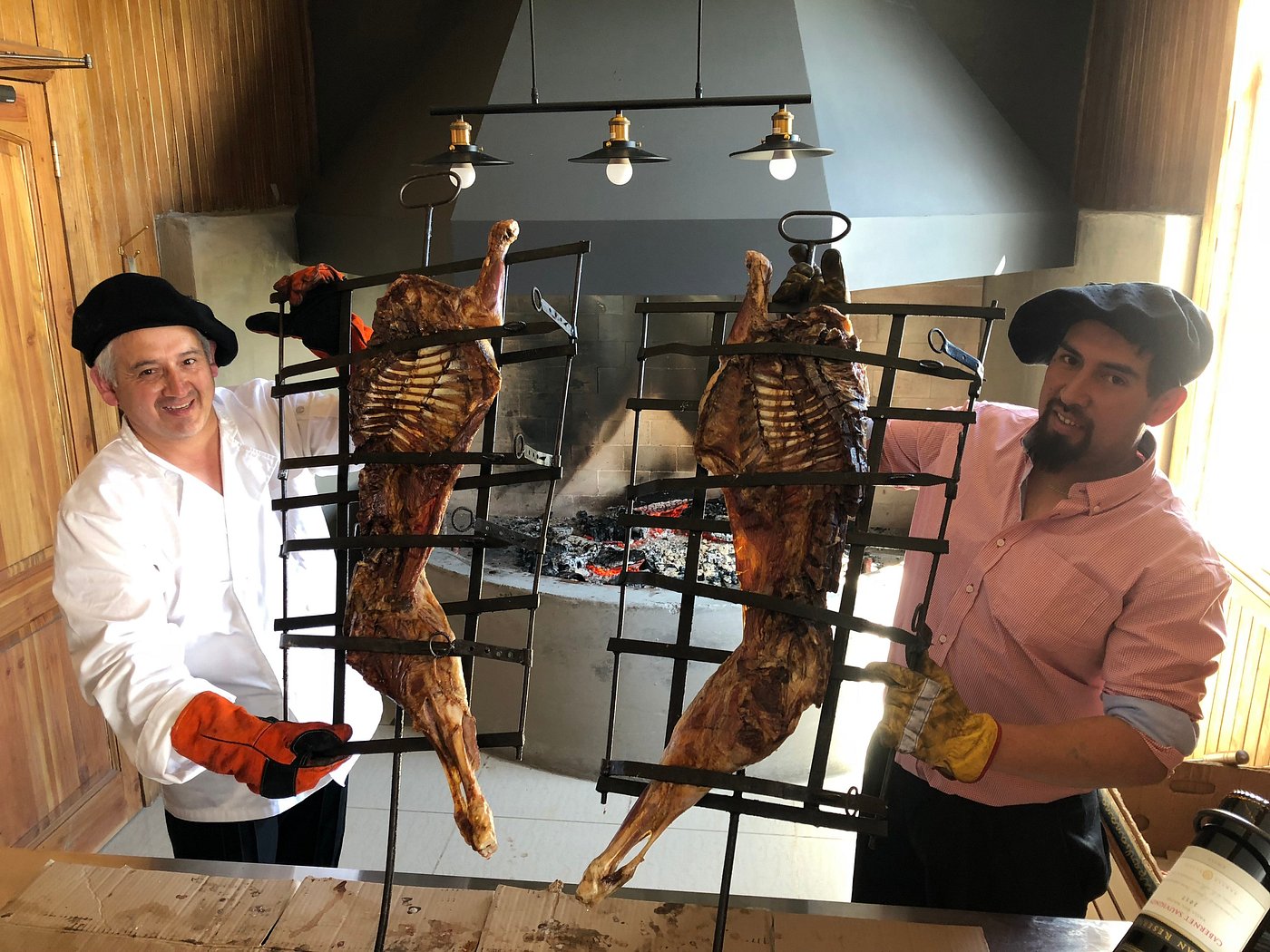 Traditional Patagonian lamb asado over an open fire