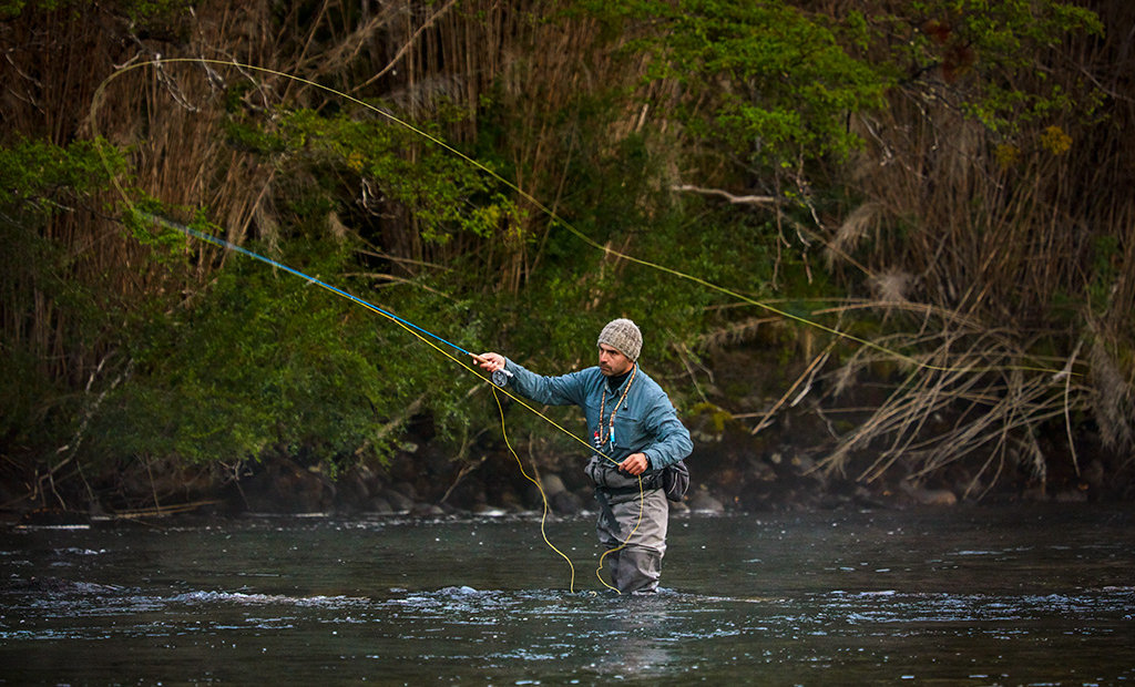 Fly fishing on the Río Simpson near Coyhaique, Chilean Patagonia