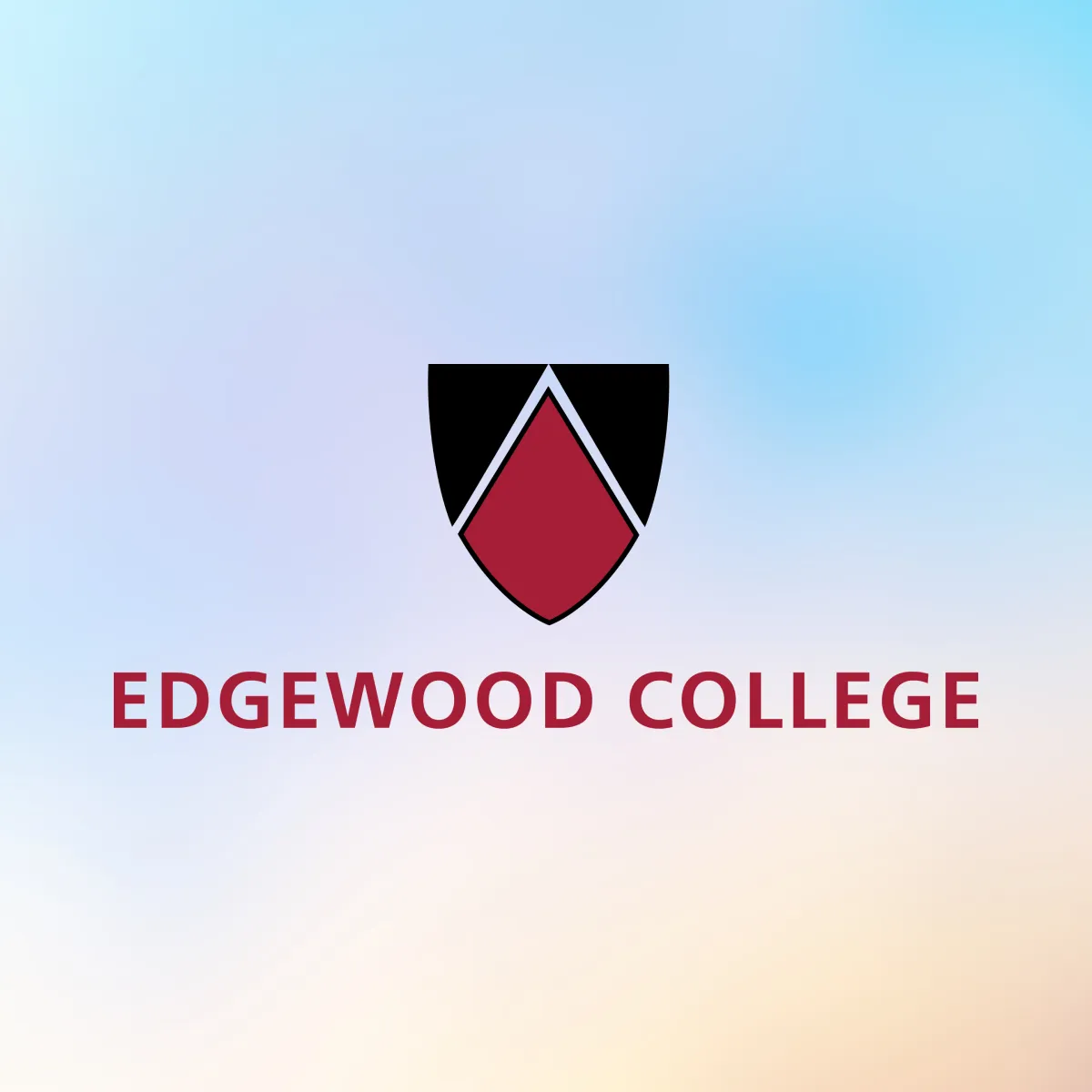 Edgewood college logo is centered on a soft pastel gradient background transitioning from blue at the top to peach at the bottom.