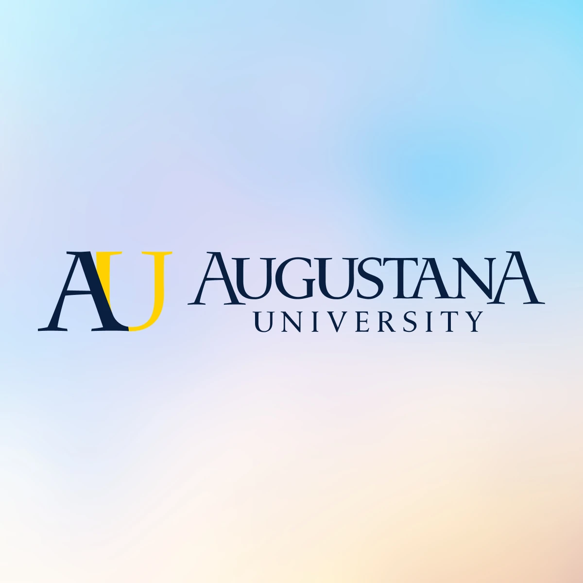Augustana logo is centered on a soft pastel gradient background transitioning from blue at the top to peach at the bottom.