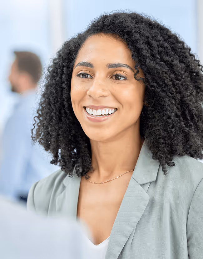 smiling candidate at interview