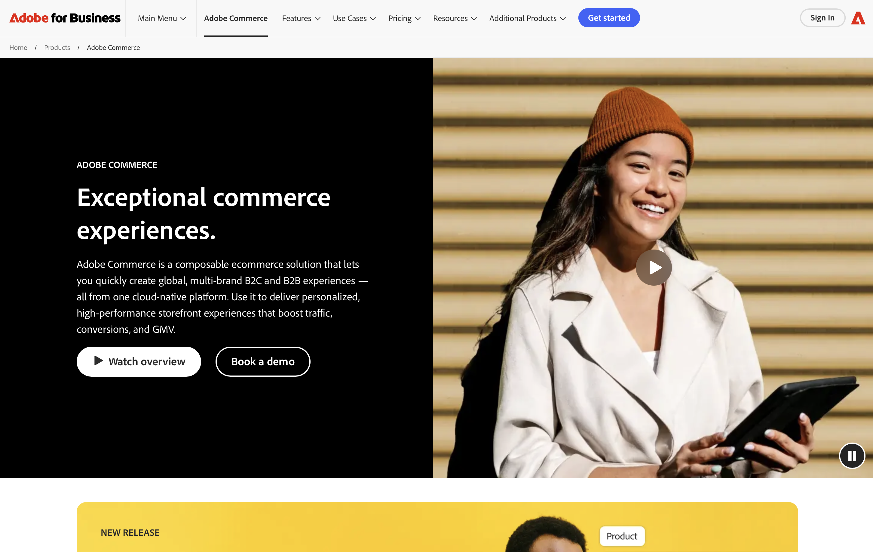Adobe Commerce homepage