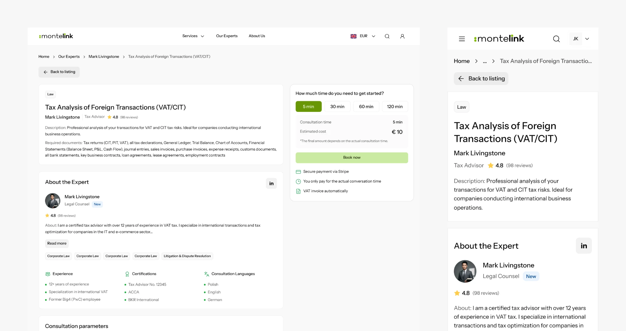 Service marketplace connecting clients with advisors and business experts for online consultations, built on Mercur