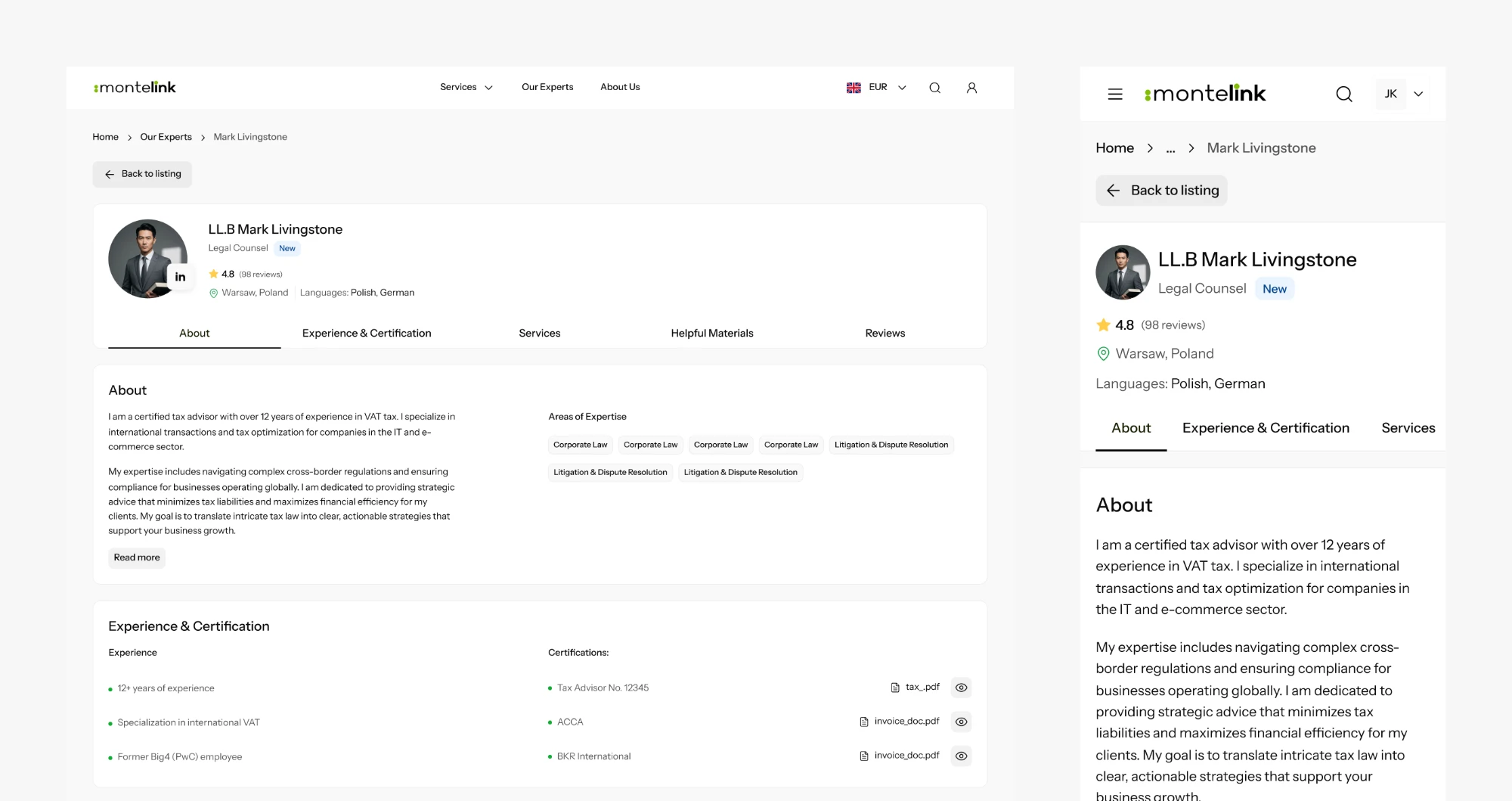 Service marketplace connecting clients with advisors and business experts for online consultations, built on Mercur
