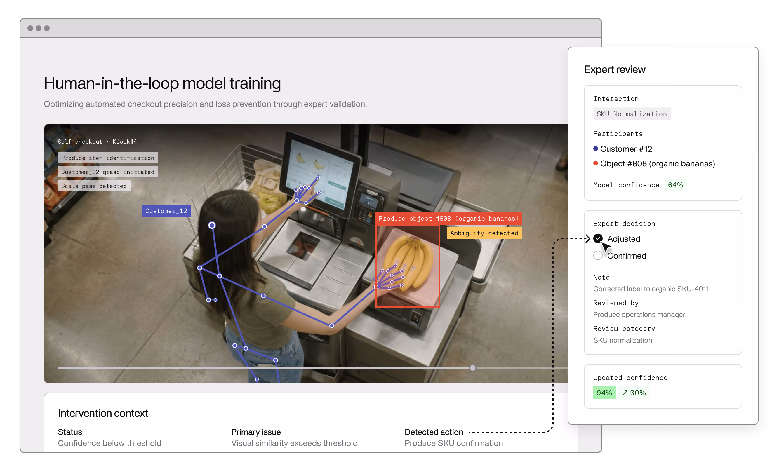 A screenshot of Invisible's platform demonstrating Human-in-the-loop model training with Computer Vision overlays and expert reviews.