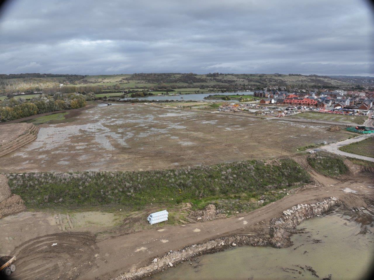Infrastructure and land forming across Martello Lakes, Hythe.