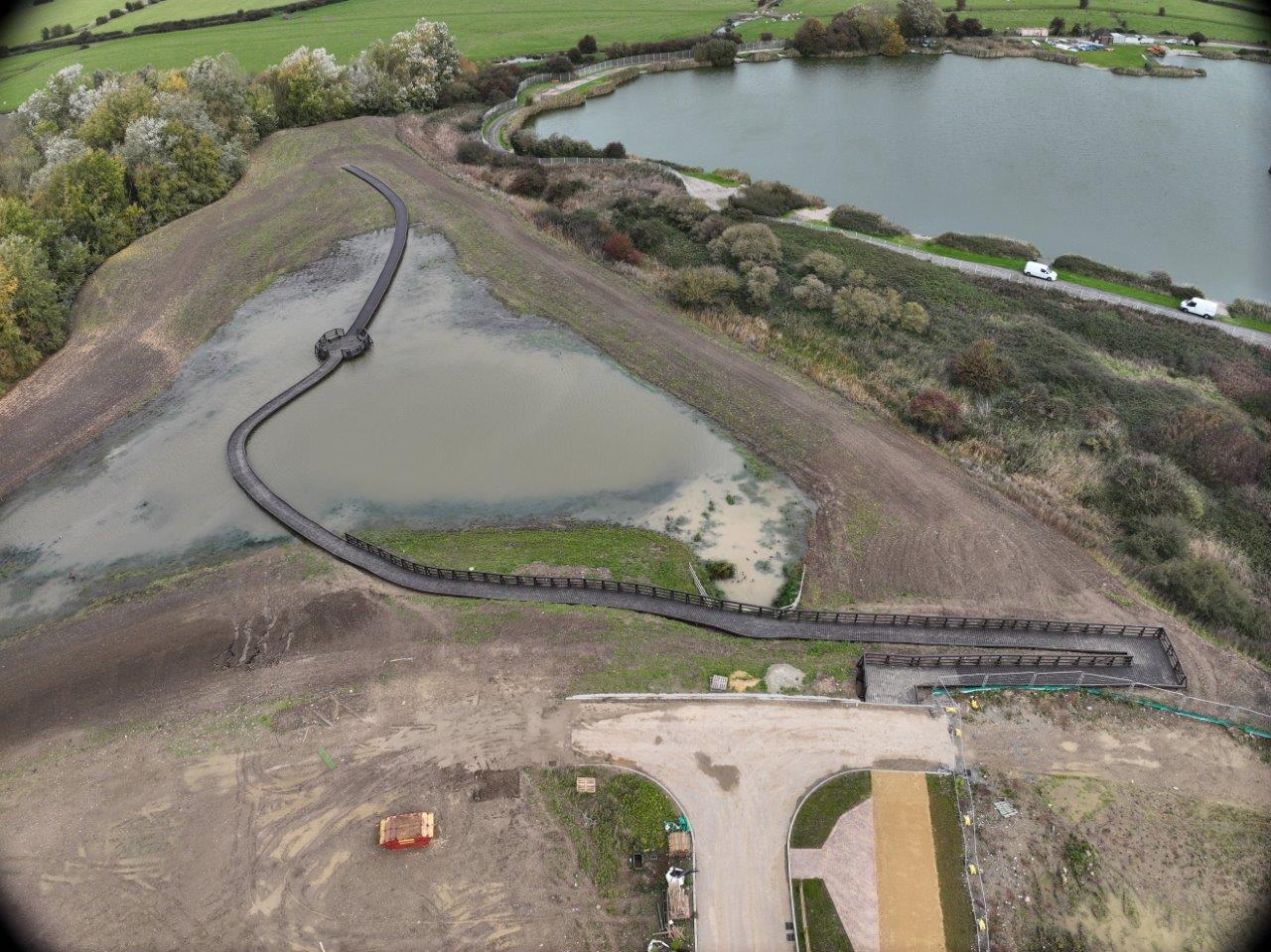 Aerial construction view of the Martello Lakes development in Hythe.
