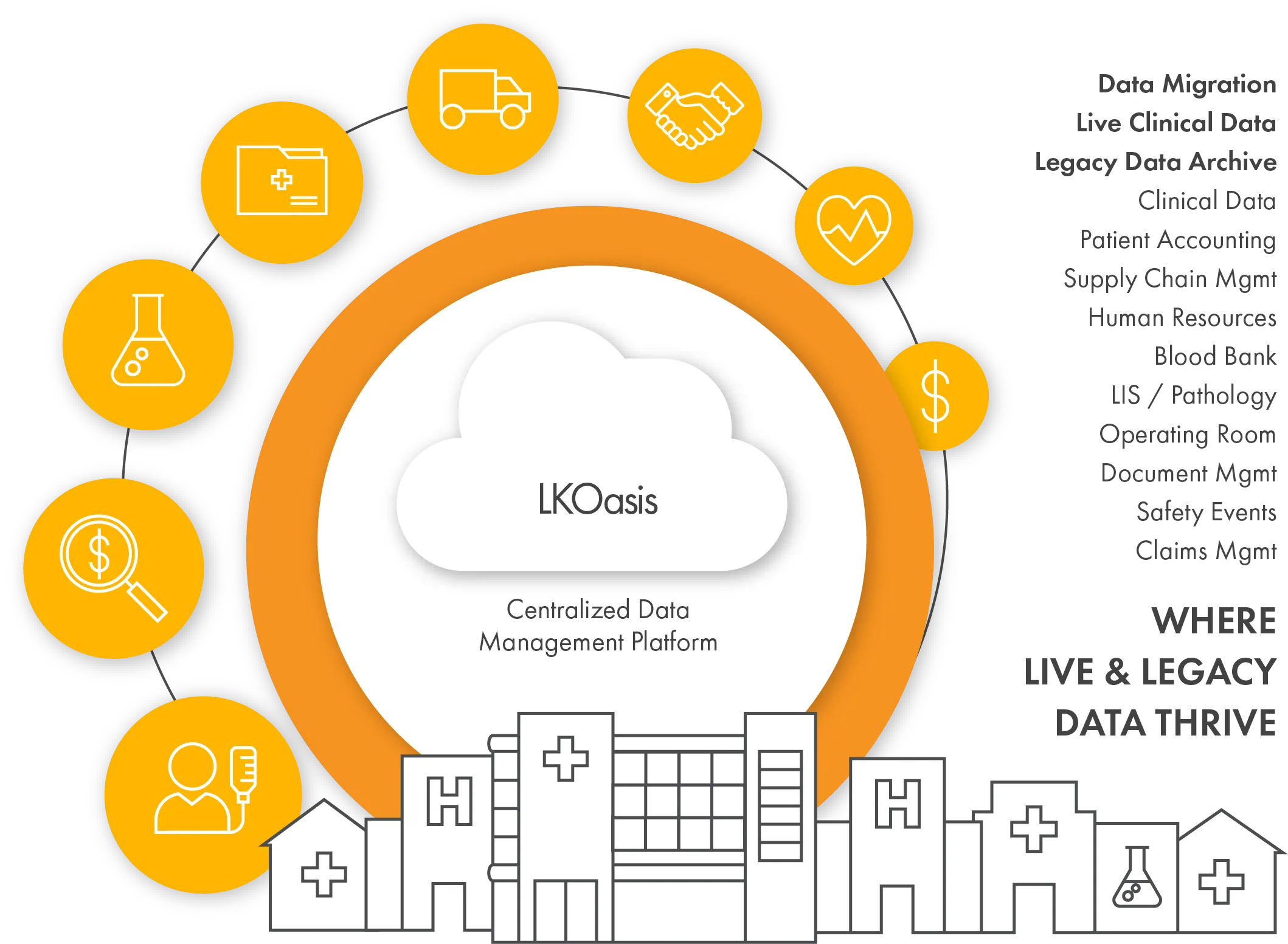 LKOasis Centralized Data Management Platform - Where Live & Legacy Data Thrive. Data Migration, Live Clinical Data, and Legacy Data Archiving.