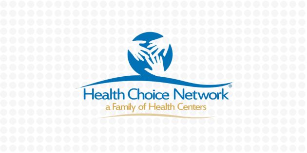 Health Choice Network logo with four white hands forming a circle over the text 'Health Choice Network' and the tagline 'a Family of Health Centers' below.