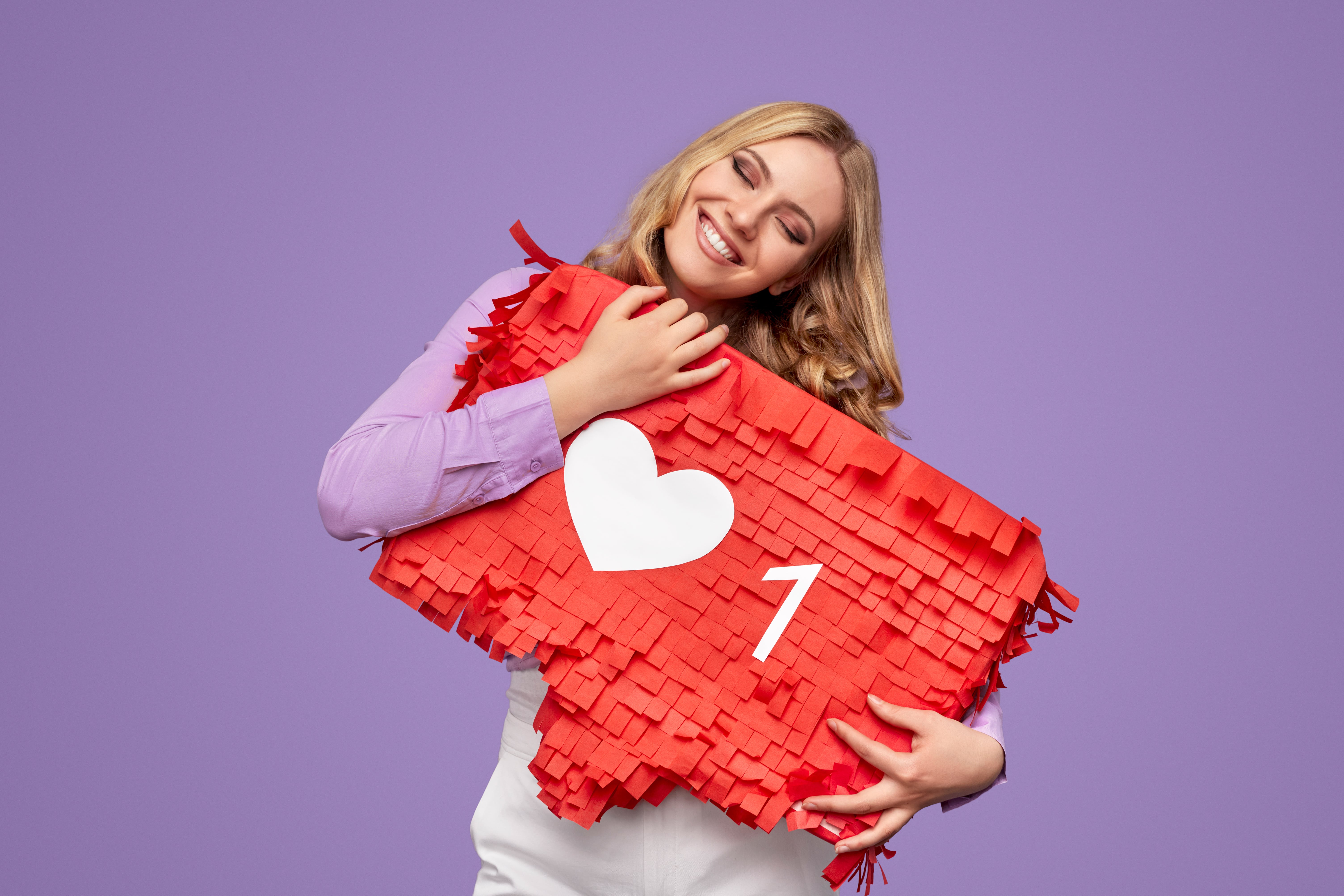 happy-female-hugging-red-banner-with-social-media