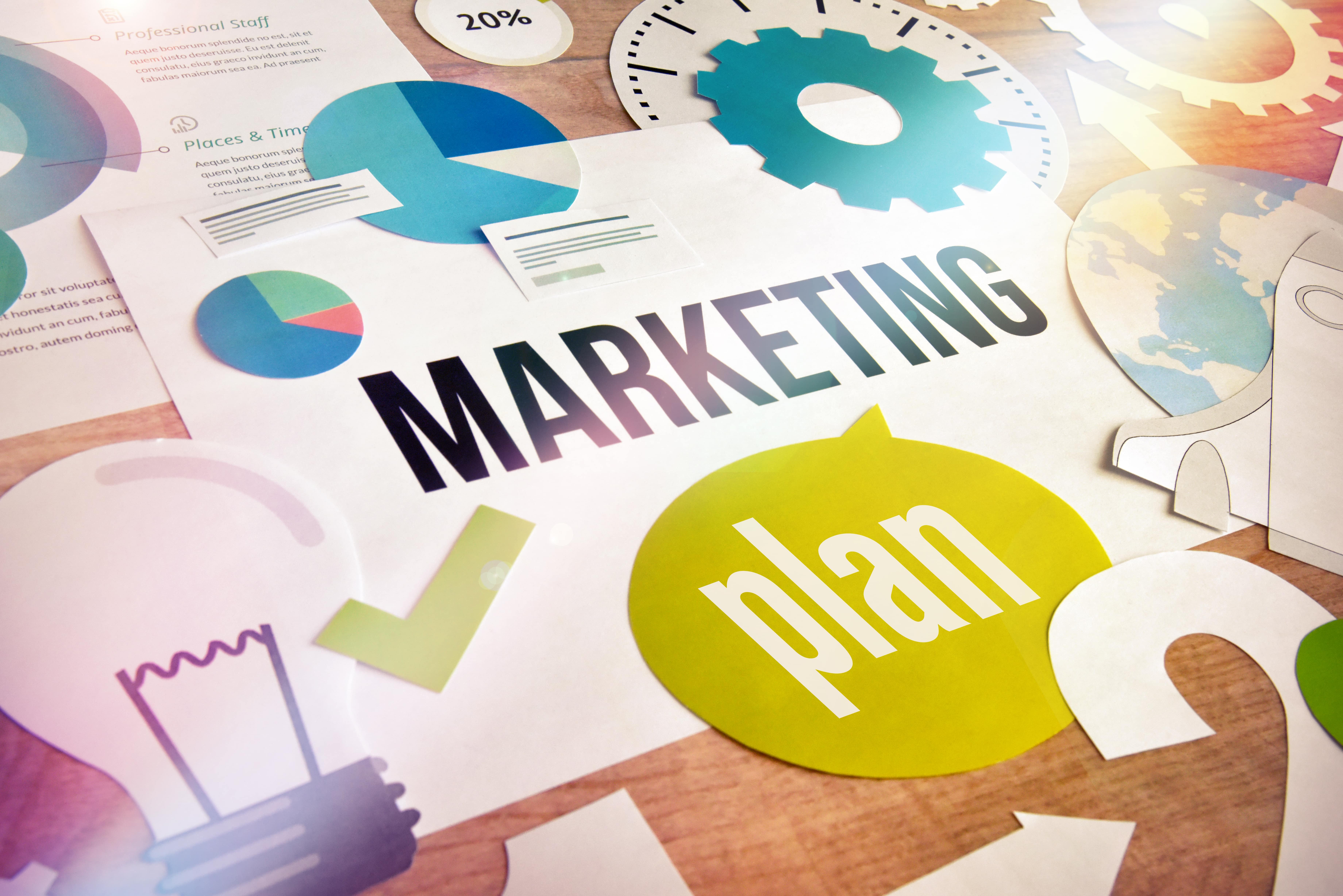 marketing plan spelled on a mindmap table