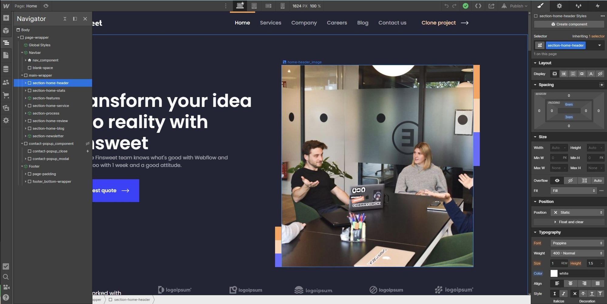 webflow website builder homepage