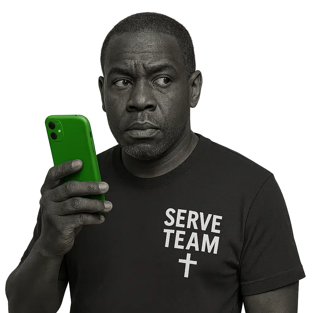 Church Security Team member using PTT on a smartphone