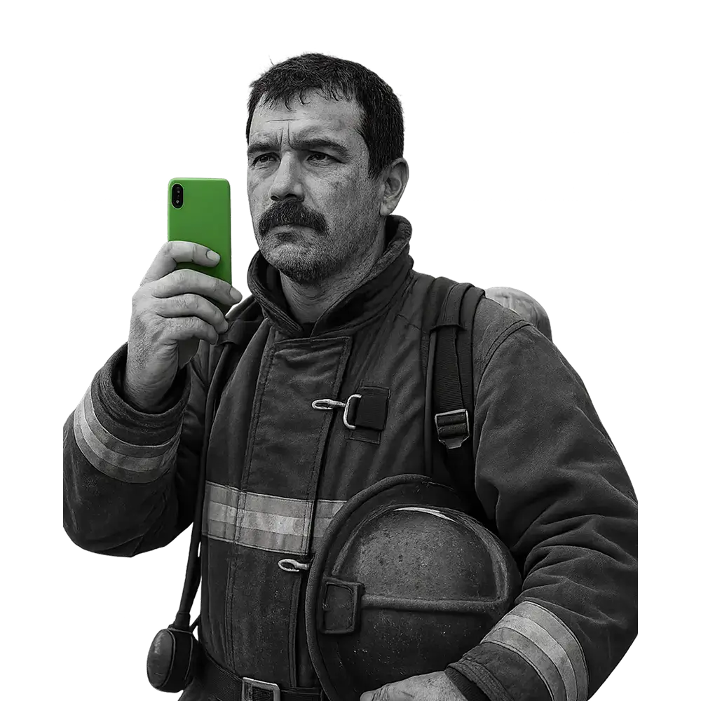 Firefighter using PTT on a smartphone