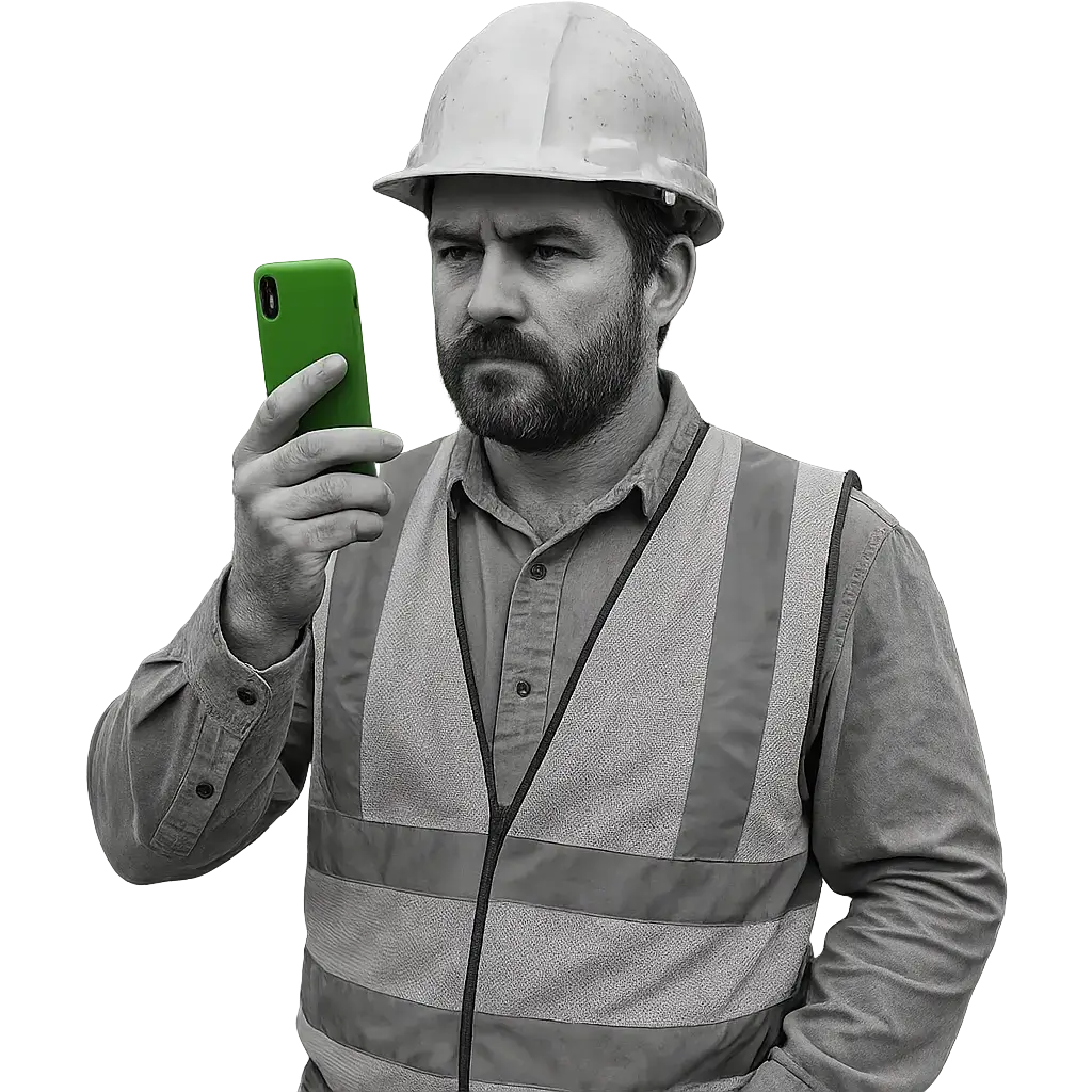 Construction worker using PTT on a smartphone