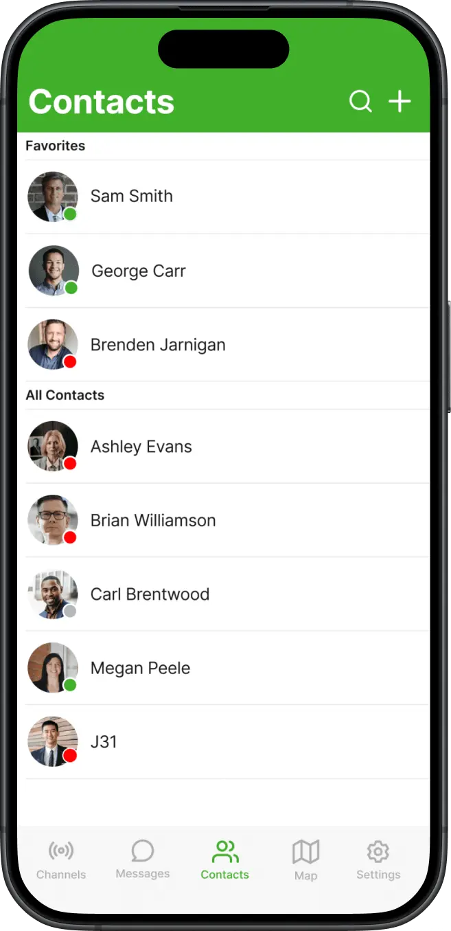 Contacts screen in Tango Tango app on a smartphone