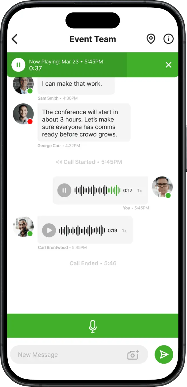 Recordings & Messages screen in Tango Tango app on a smartphone
