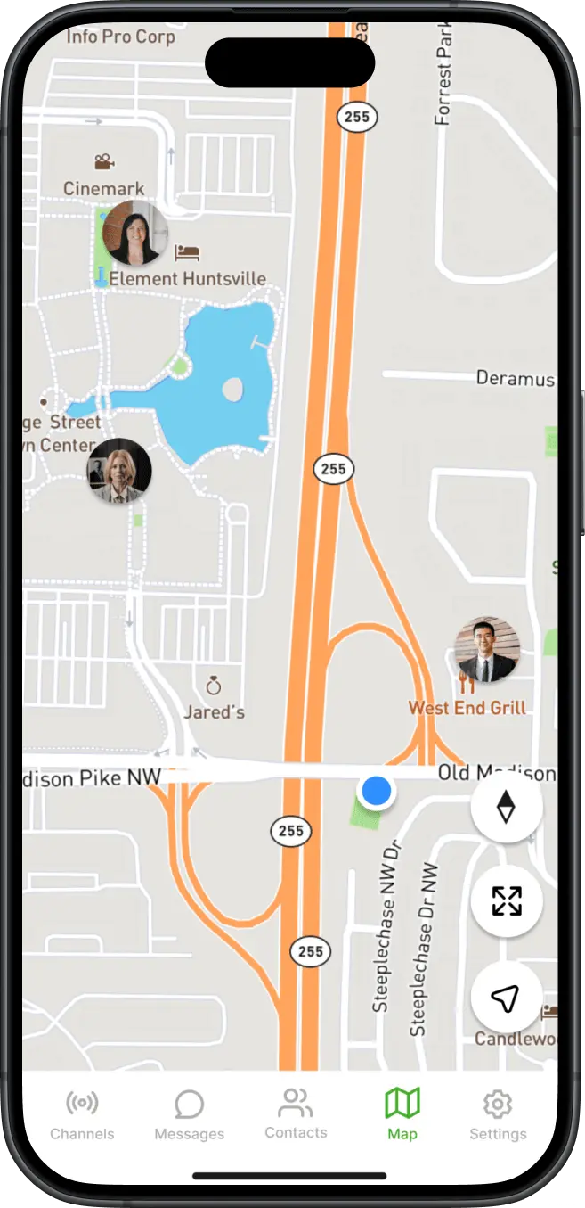 Map screen in Tango Tango app on a smartphone