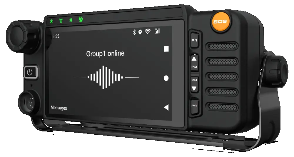 Telox M6 LTE two-way radio front view from right angle