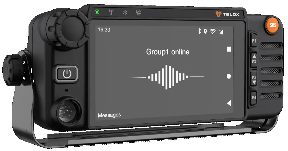 Telox M6 LTE two-way radio Front view from left angle