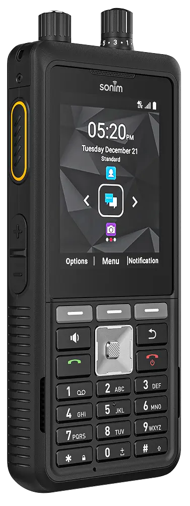 Sonim XP5+ LTE two-way radio Front view, PTT button side