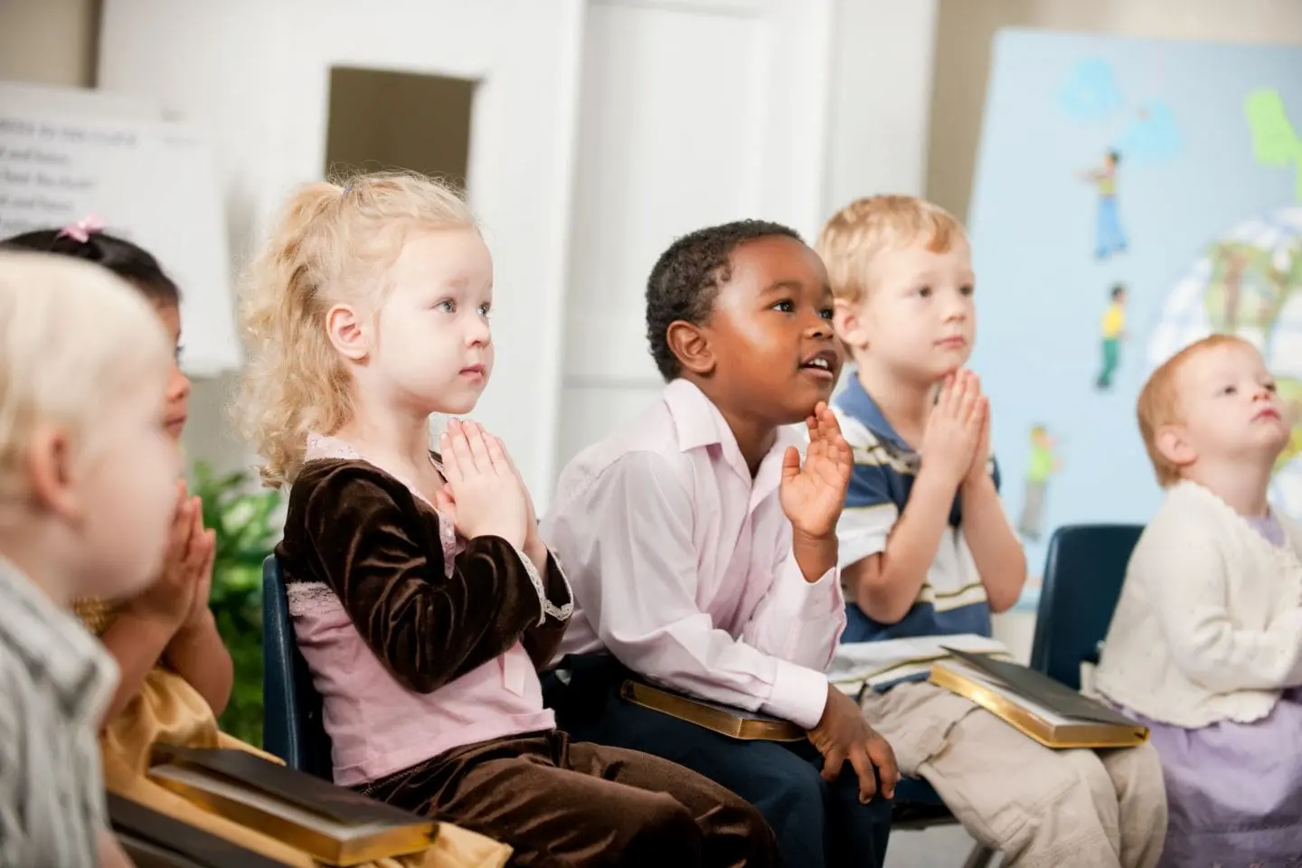 Children sit in a Sunday school class