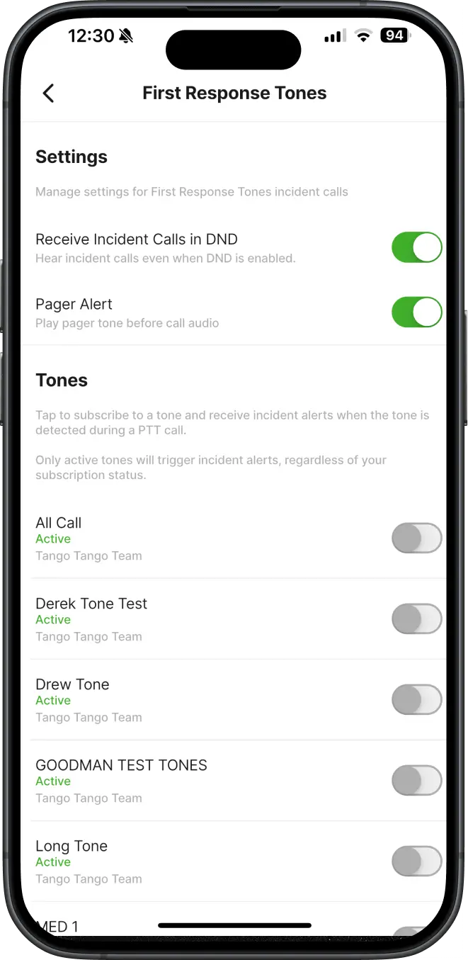 Tango Tango First Response Tones interface