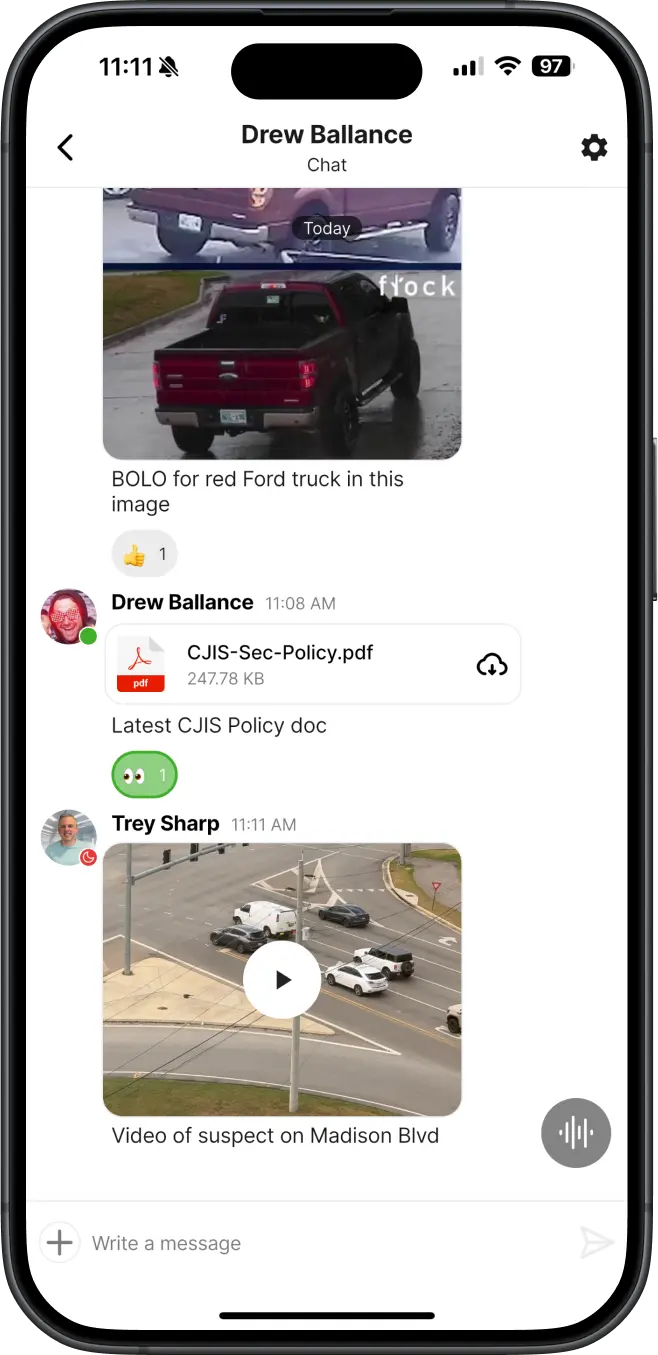 The Tango Tango app's Enhanced Messaging with photo, video, and file support.