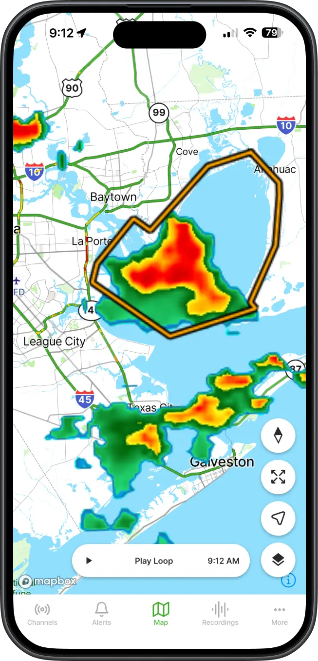 Tango Tango PTT app Map screen showing real-time team locations