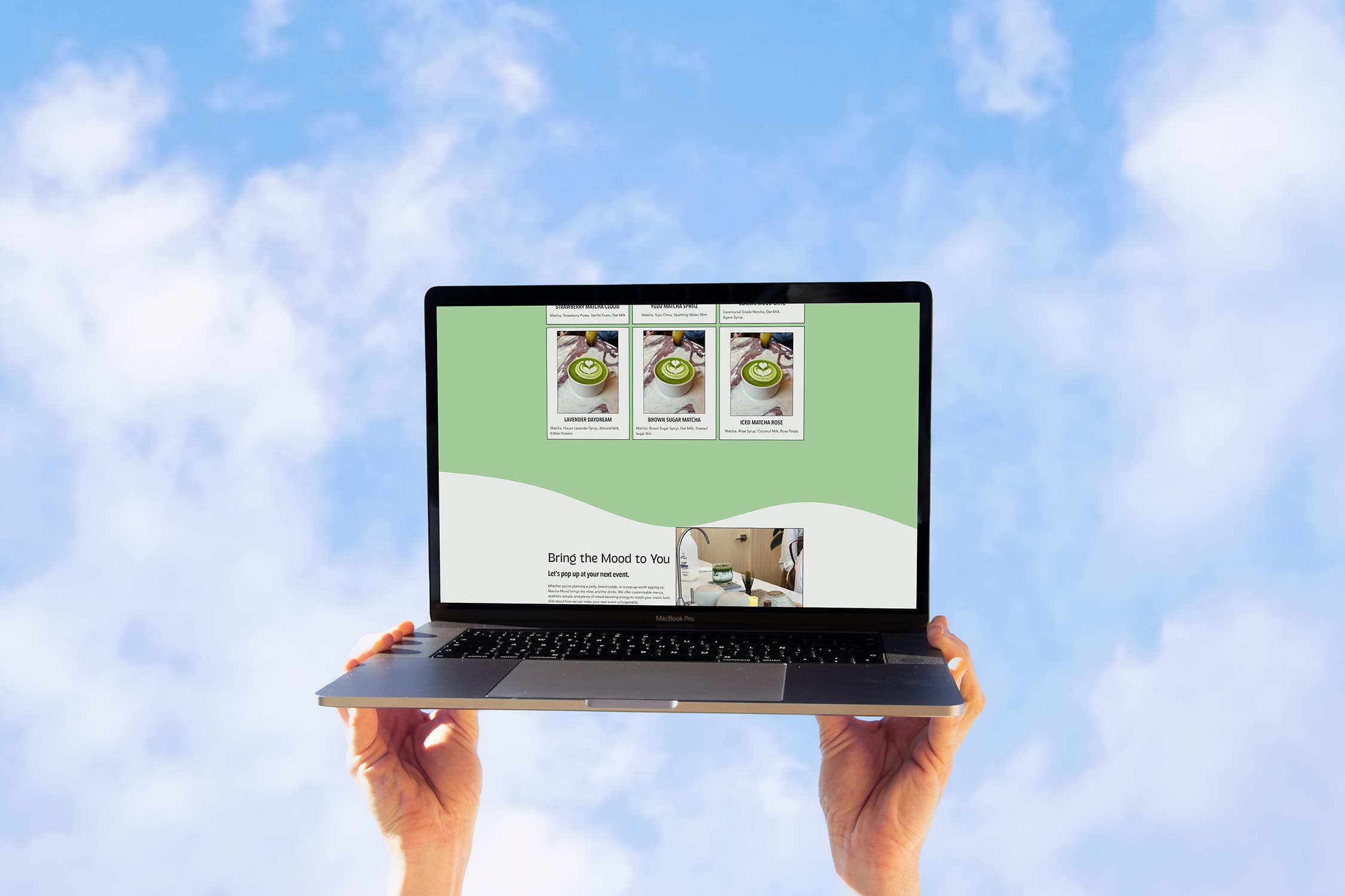 Laptop mockup of Matcha Mood hero section