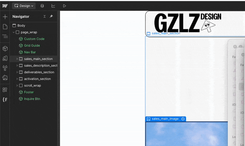 gif of a screen recording of the Webflow nav panel