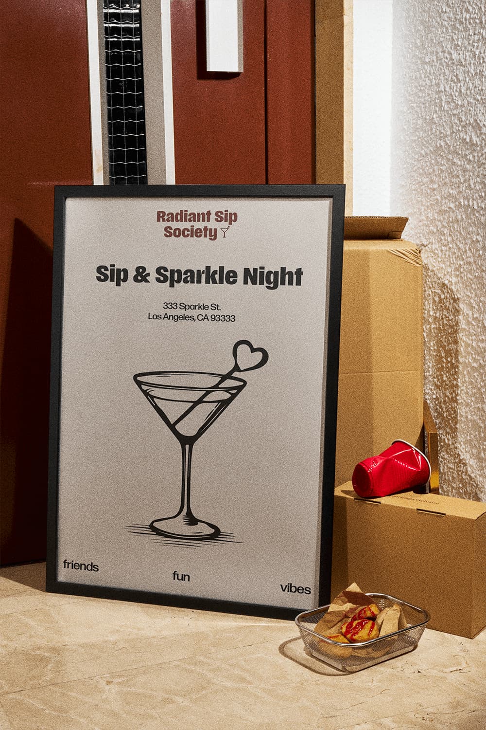 Poster mockup of Radiant Sip Society's event, Sip & Sparkle Night