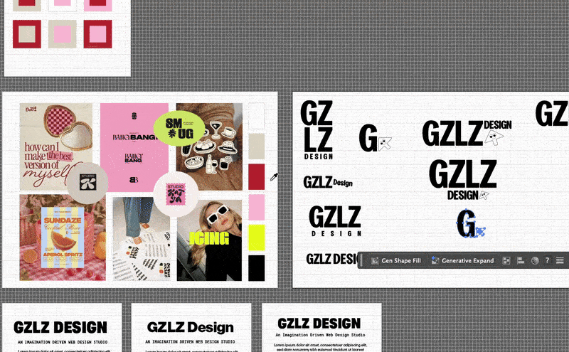 gif of ilustrator boards overseeing moodboard, color palettes, and logo options