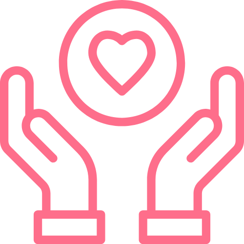 icon of two hands holding a heart. 