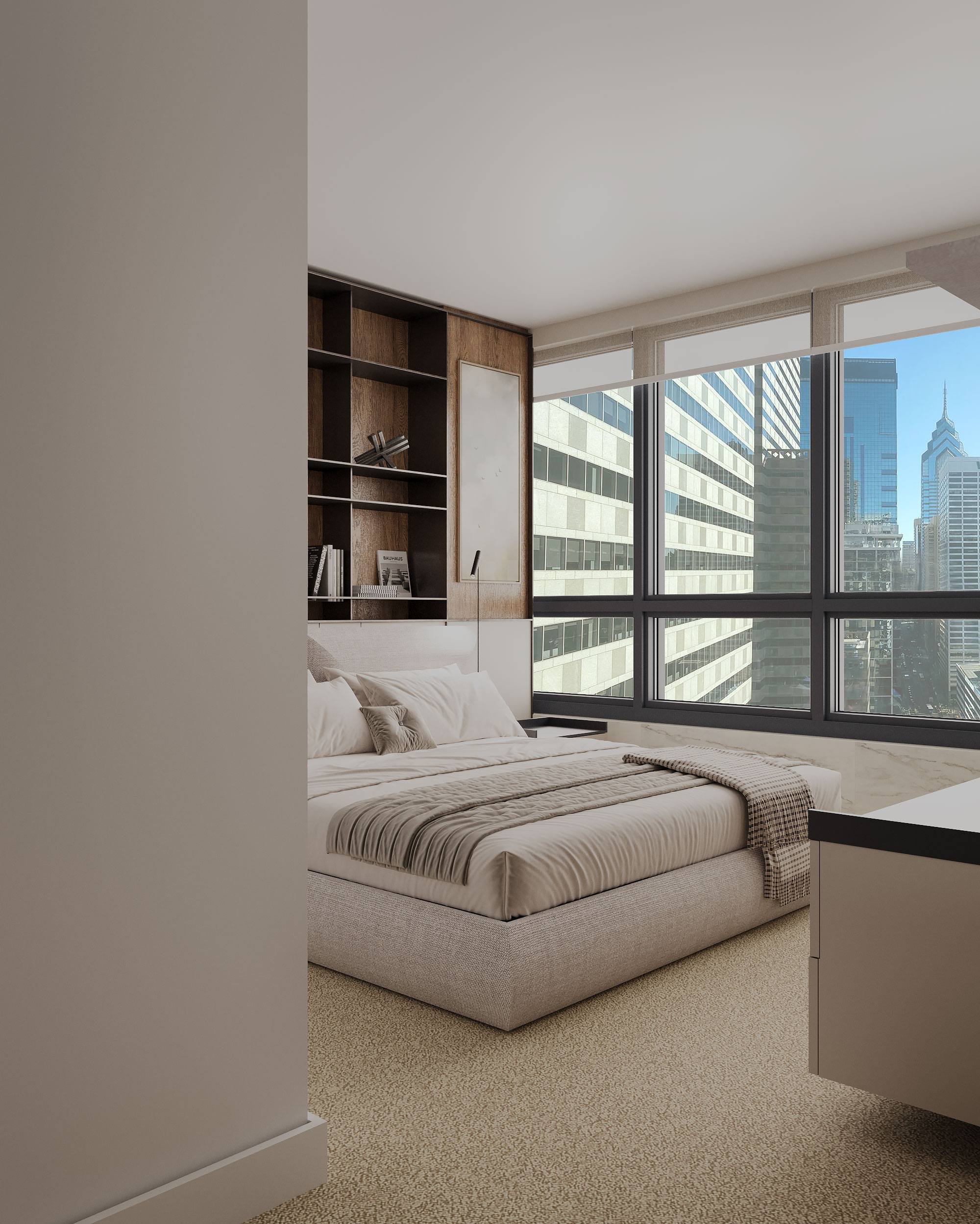 image of a desk with a computer in workspace (for a space tech)