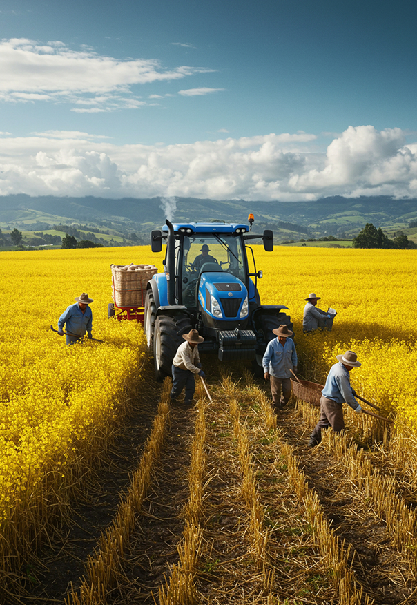 Un tractor en medio de un campo de arroz