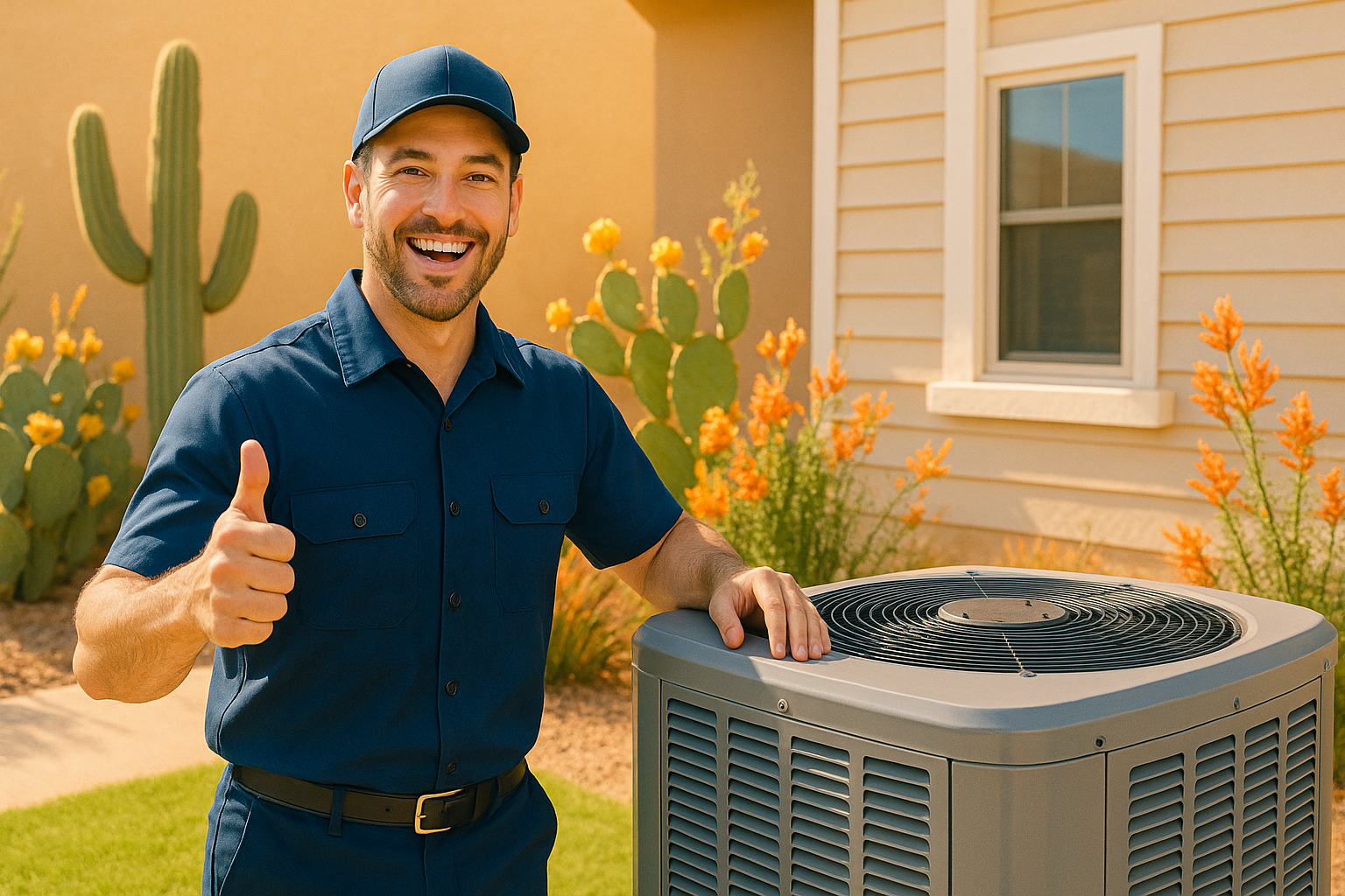 HVAC technician installing air conditioner in Phoenix home