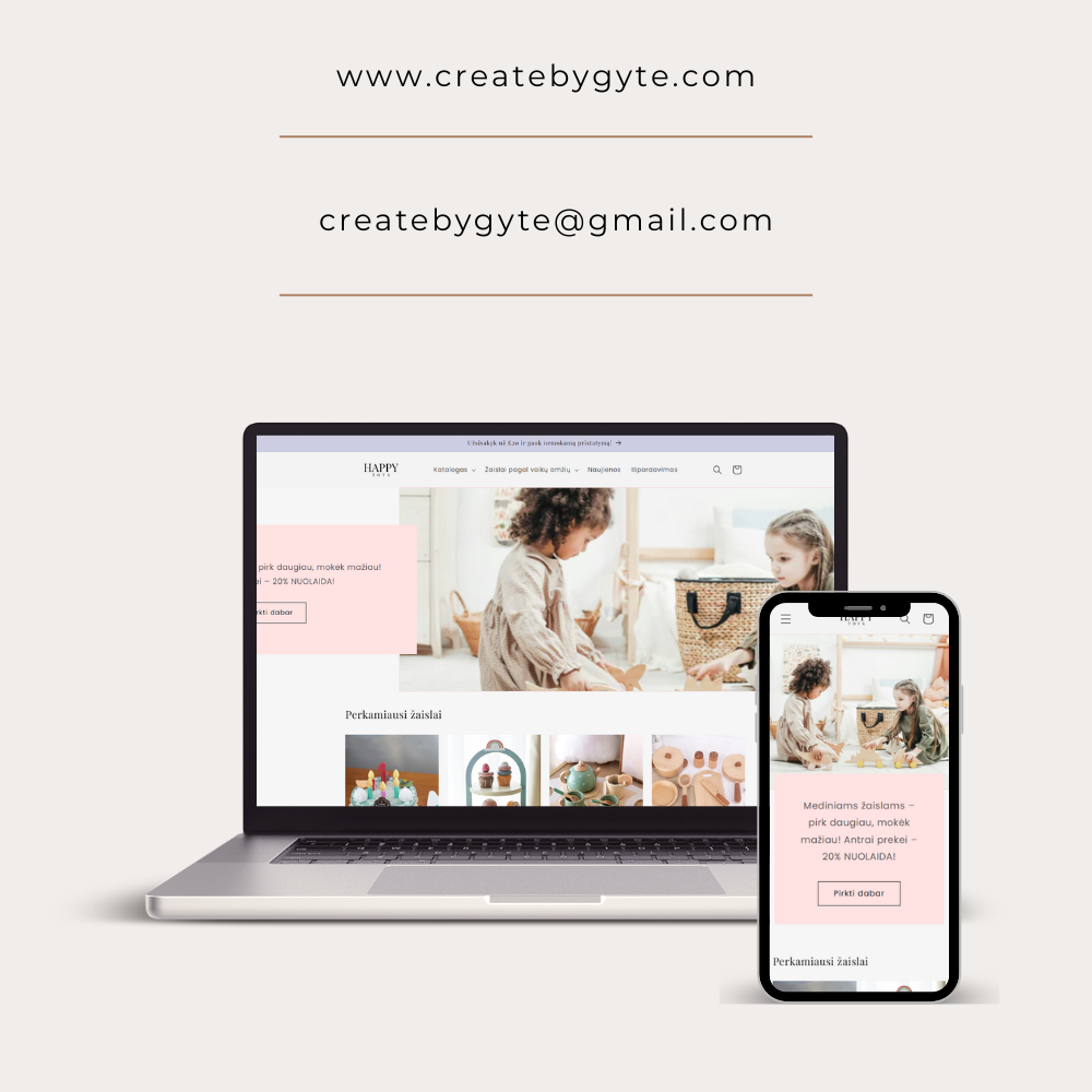 Shopify store design for an eco-friendly wooden toy shop – responsive design for mobile and desktop