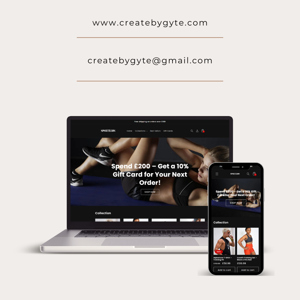 E-commerce Shopify store design for a modern activewear and fitness gear brand