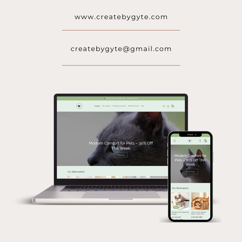 Responsive Shopify design for a pet supply store offering food and accessories for dogs and cats