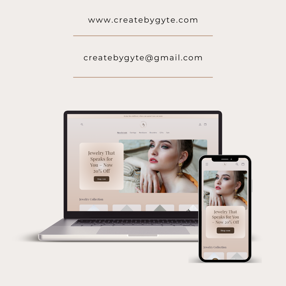 Elegant Shopify e-commerce store design for a modern jewelry brand – fully responsive layout